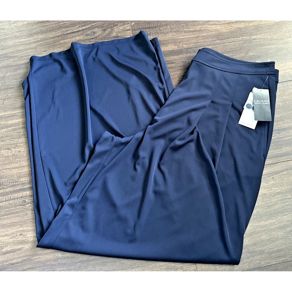 Lauren Ralph Lauren Women's Pleated Stretch Jersey Wide-Leg Pants Navy Blue 8 - Picture 6 of 12